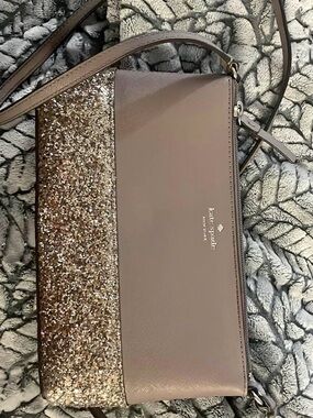 Kate Spade Taupe and Gold Glitter Crossbody Bag *new